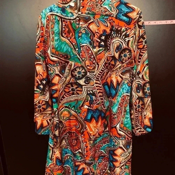 Chicme Tribal Print High Low Hem Bell Sleeve Top -duster -beach coverup -Size XL - Picture 10 of 10